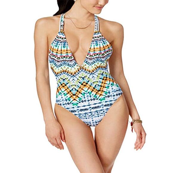 Bar III Tie-Dyed Racerback Boho Hippie One Piece Swimsuit NWOT Small - Picture 1 of 5